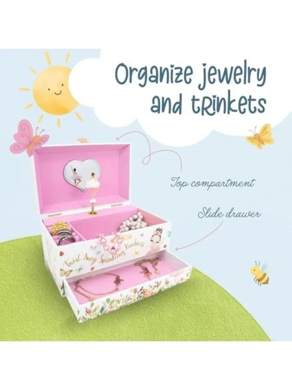 Musical Ballerina Jewelry Box for Kids - Classic Melody, Storage Organizer, MDF
